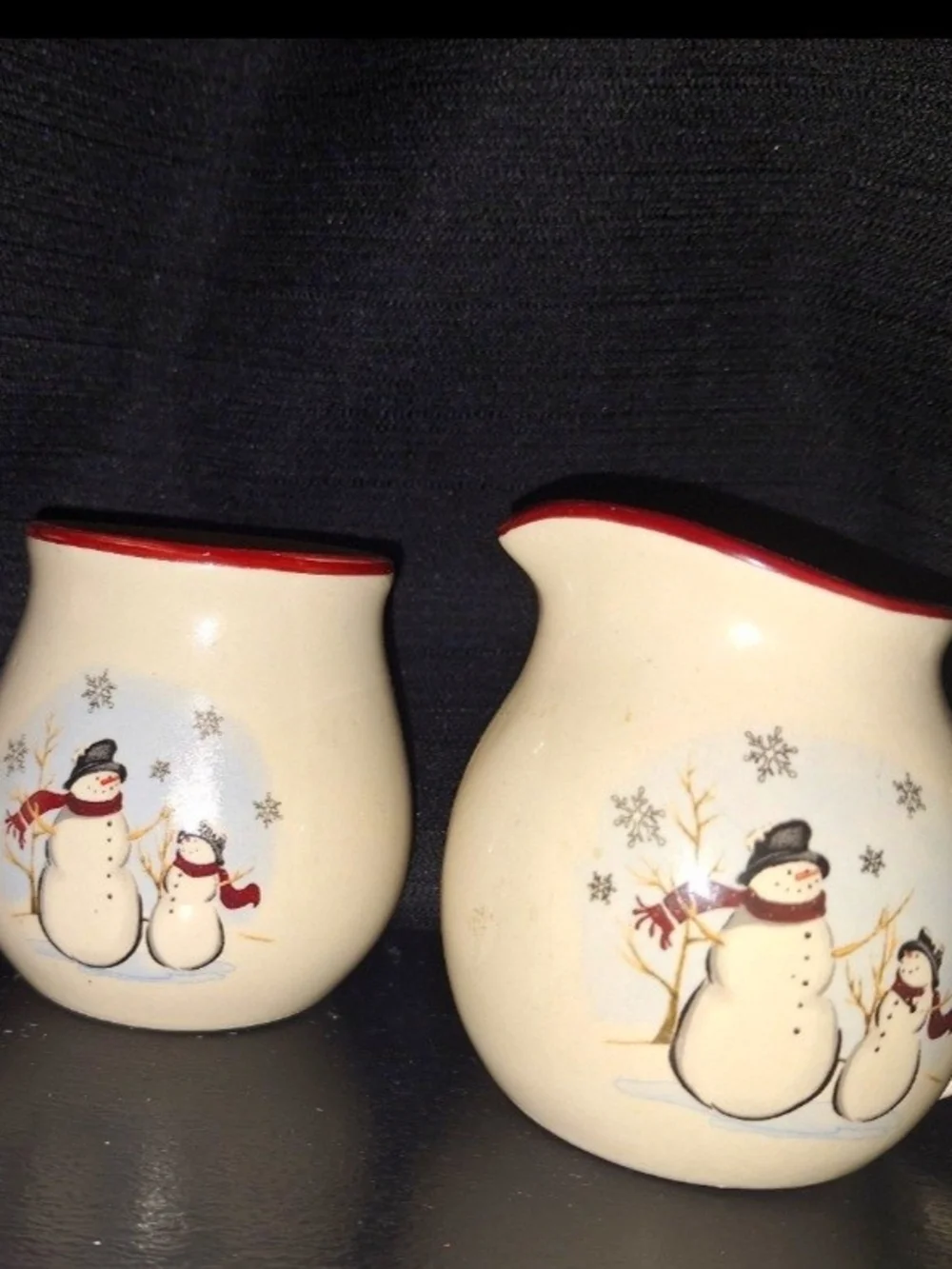 Cream Snowman Creamer And Gravy Boat w/Bonus
